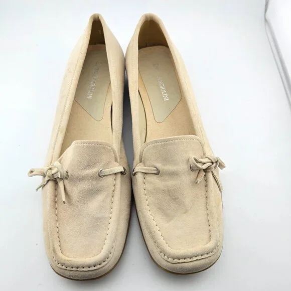 Enzo Angiolini Beige Suede Loafers | Women’s Moccasin Flats | Slip-On with Bow - Picture 2 of 10